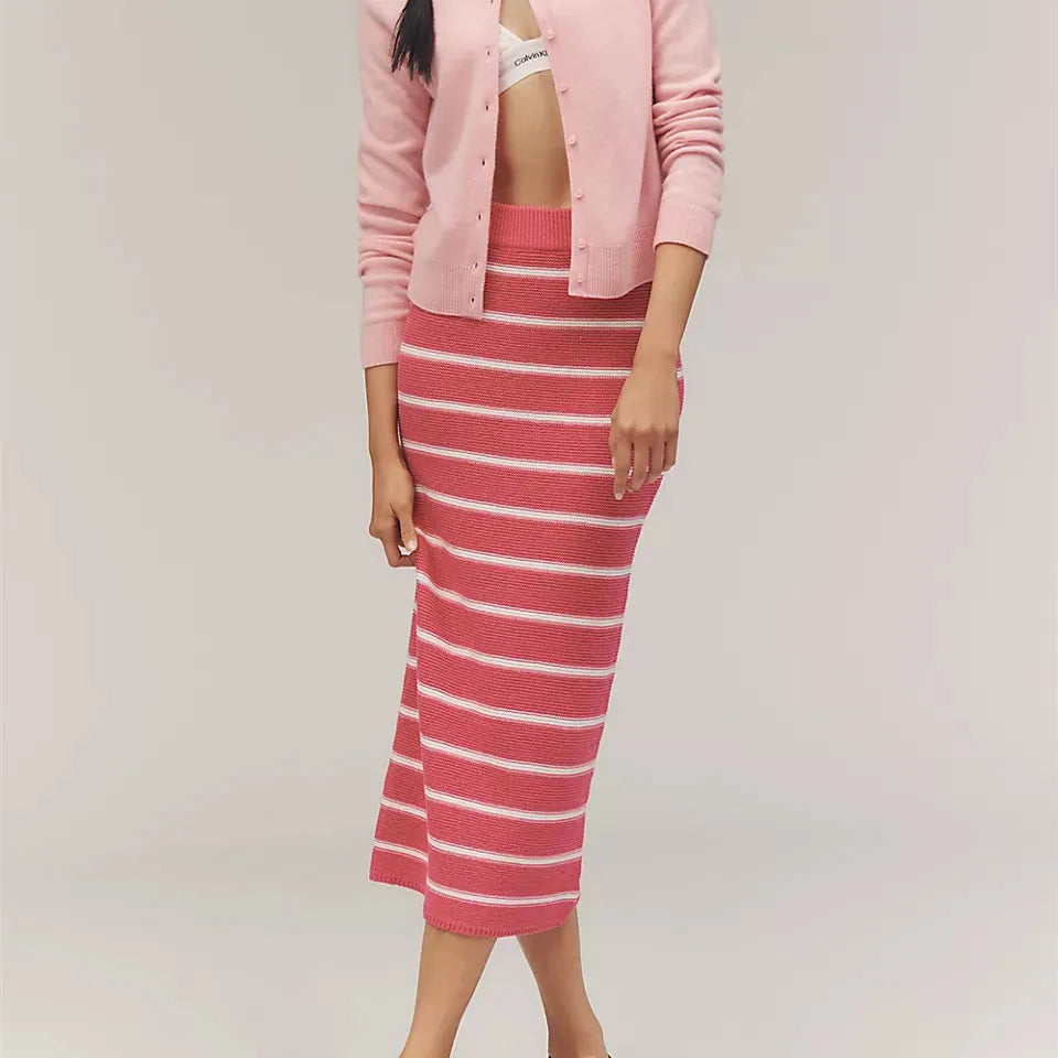 Striped High-Waist Knit Skirt