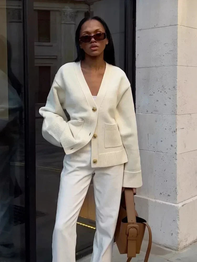 BF - V-Neck Single-Breasted Cardigan