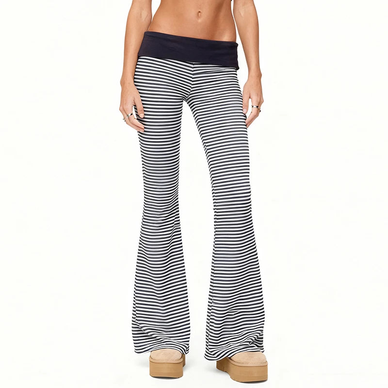 Striped Foldover Flare Pants