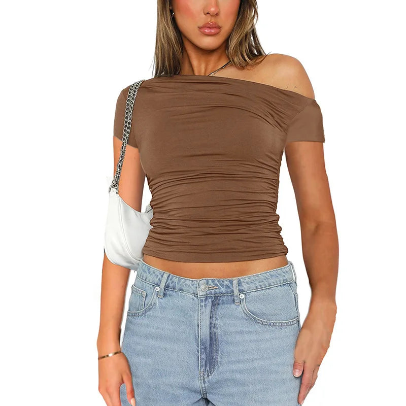 Slash Shoulder Pleated Top