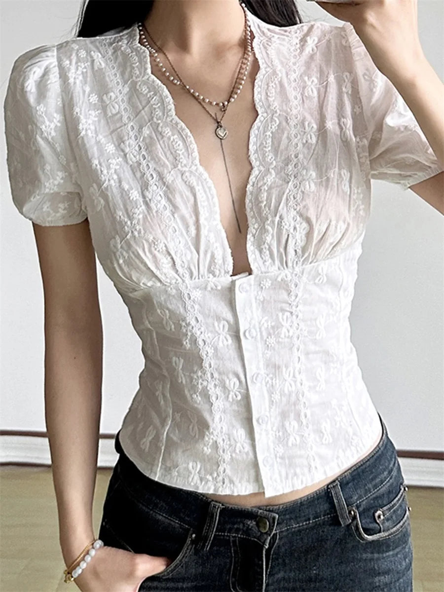 Floral Lace Button-Front Top