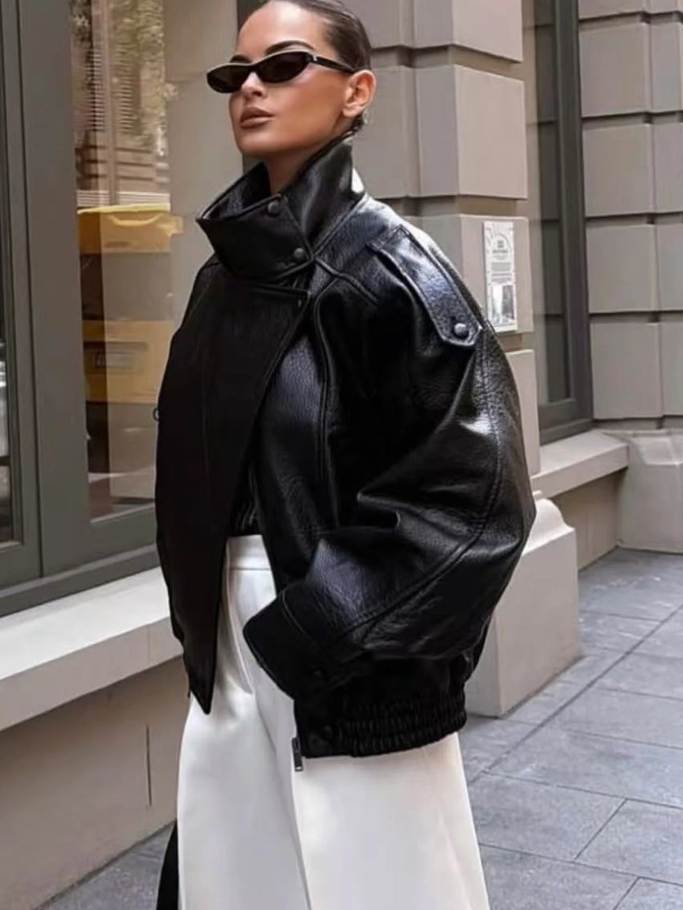 BF - synthetic leather stand collar Jacket