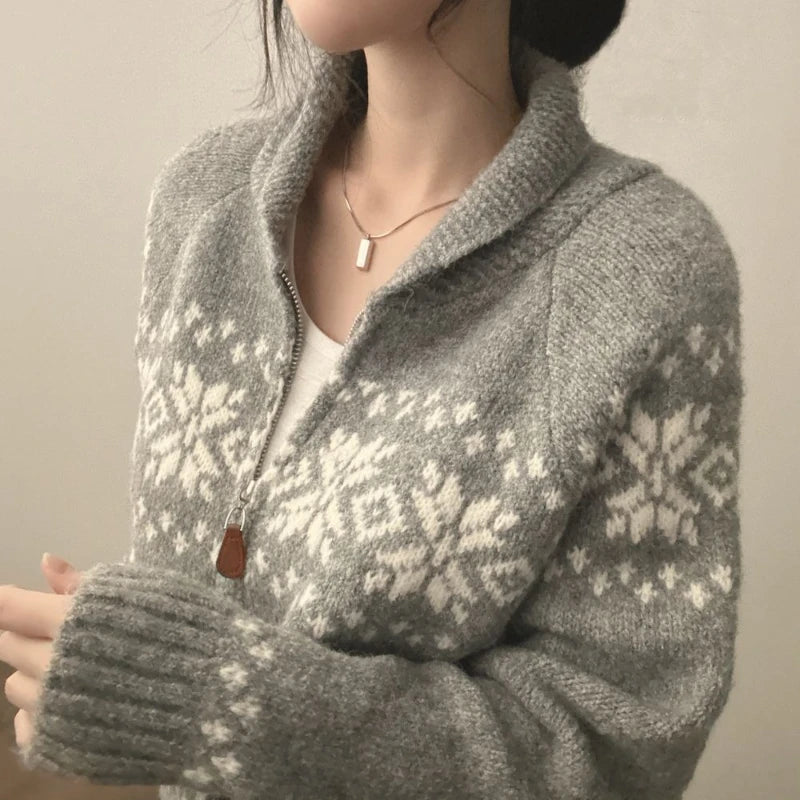 BF - Zipper Lapel Knit Jacket