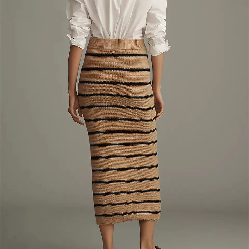 Striped High-Waist Knit Skirt