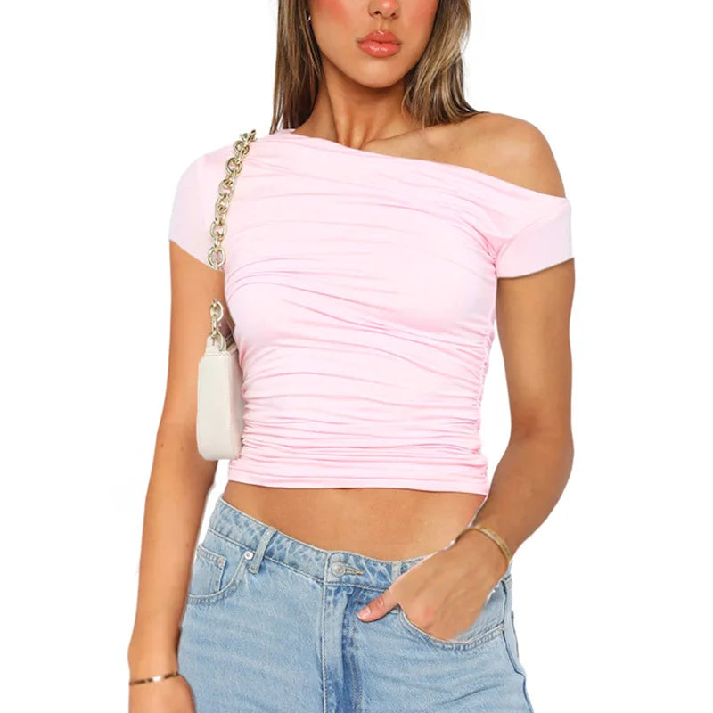 Slash Shoulder Pleated Top