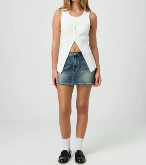 High-Waist Vintage Denim Mini Skirt