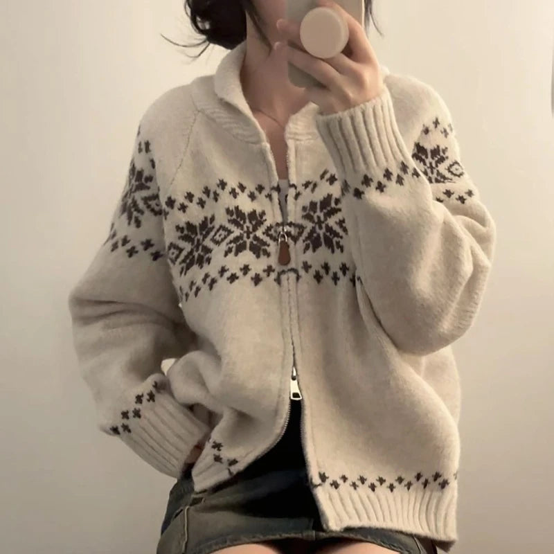 BF - Zipper Lapel Knit Jacket