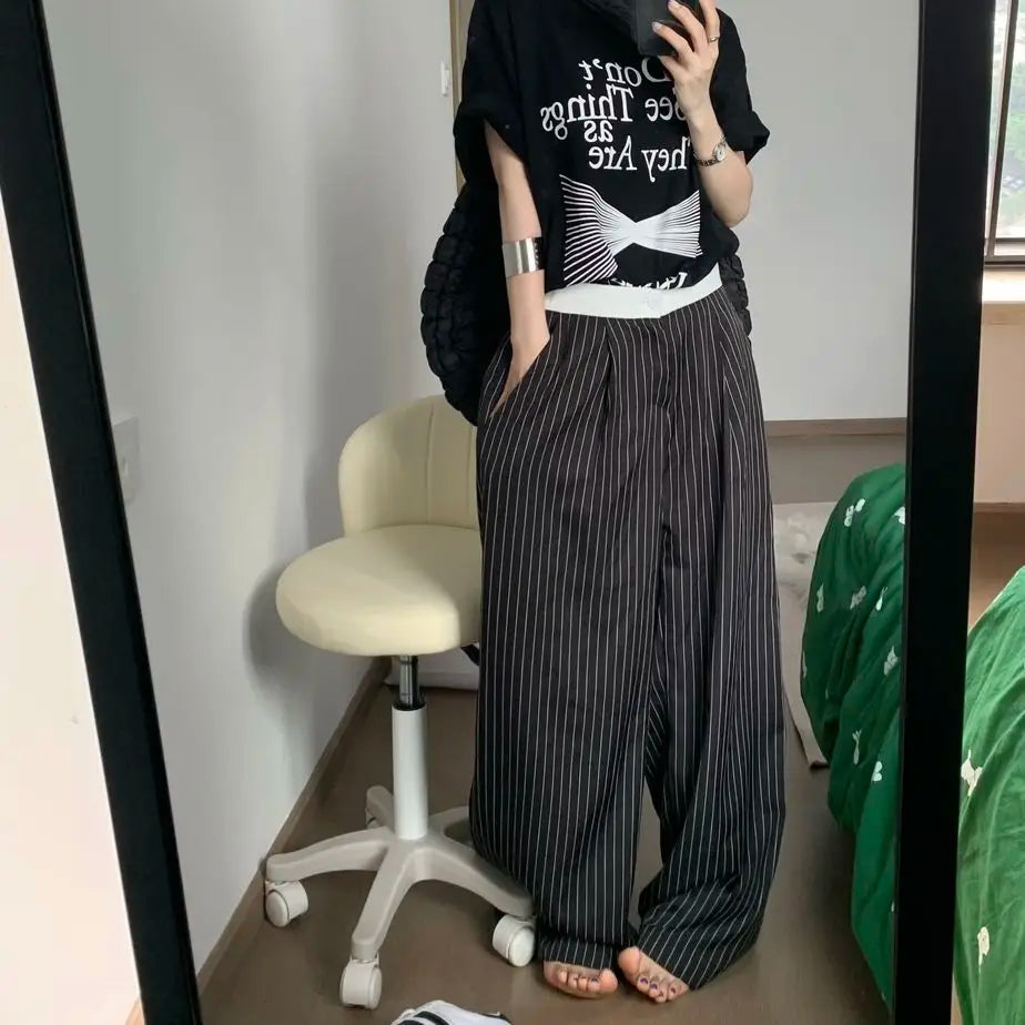 Striped Patchwork Wide-Leg Pants