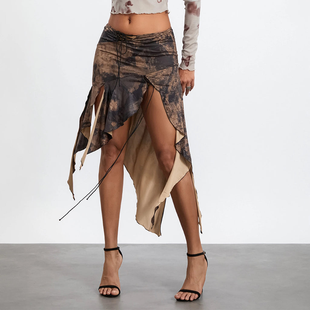 Front Tie Irregular Midi Skirt