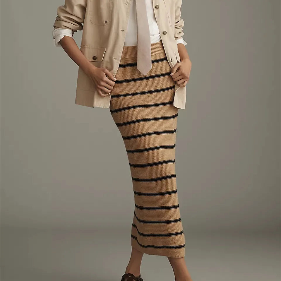 Striped High-Waist Knit Skirt