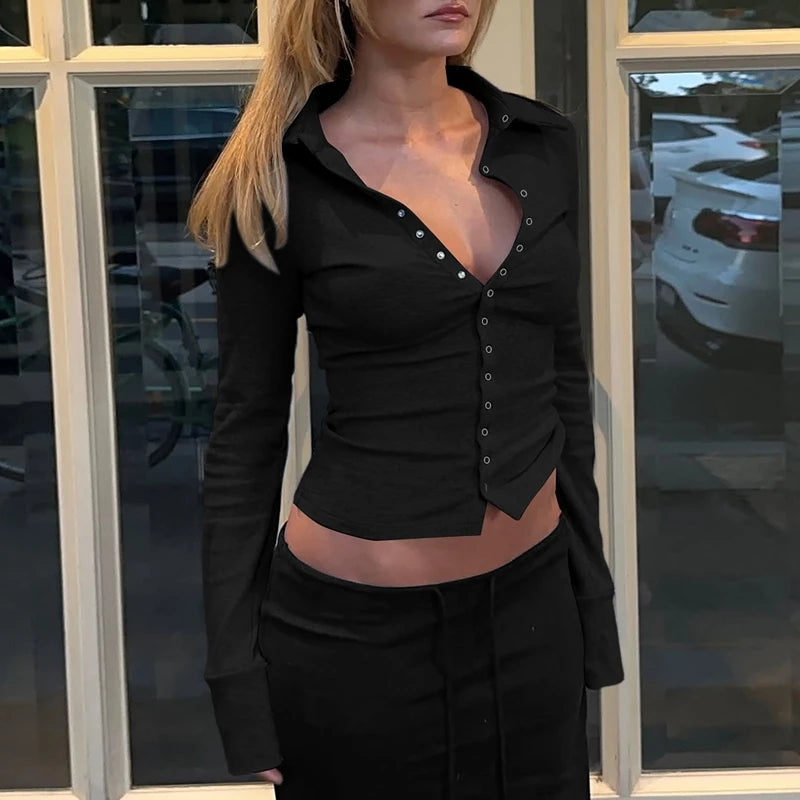 Turn-Down Neck Crop Top