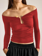 Slash Neck Patchwork Crop Top