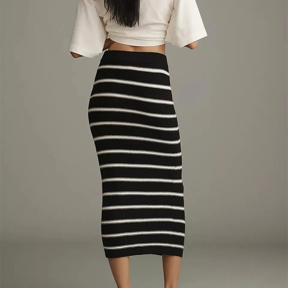 Striped High-Waist Knit Skirt