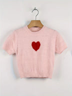 Heart Jacquard Crew Neck Top