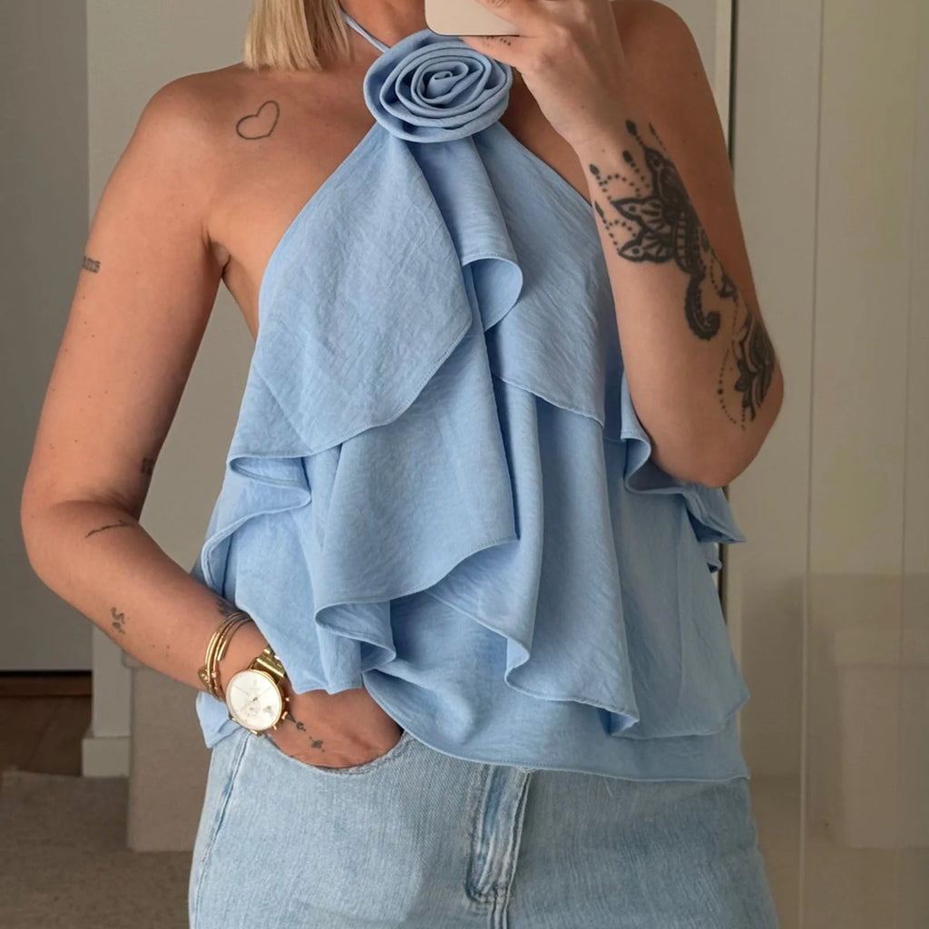 3D Ruffle Halter Top