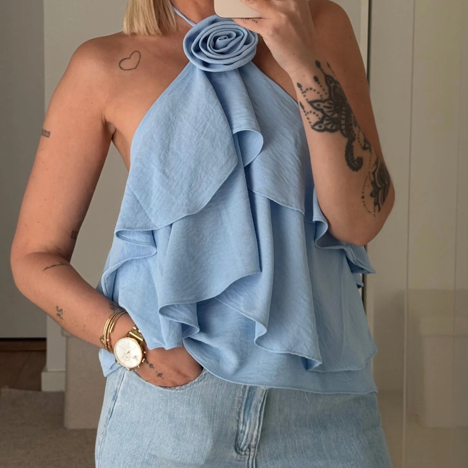 3D Ruffle Halter Top