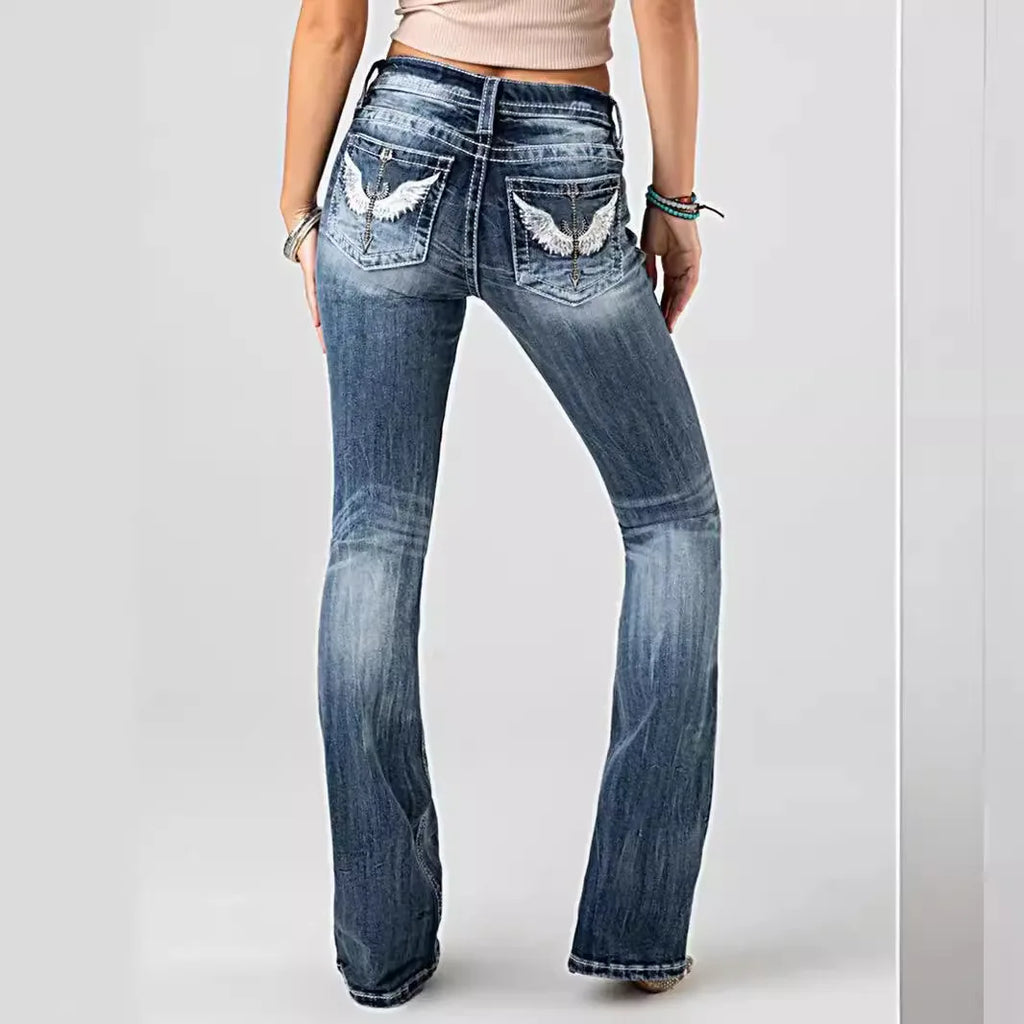 Embroidered Distressed Slim Jeans