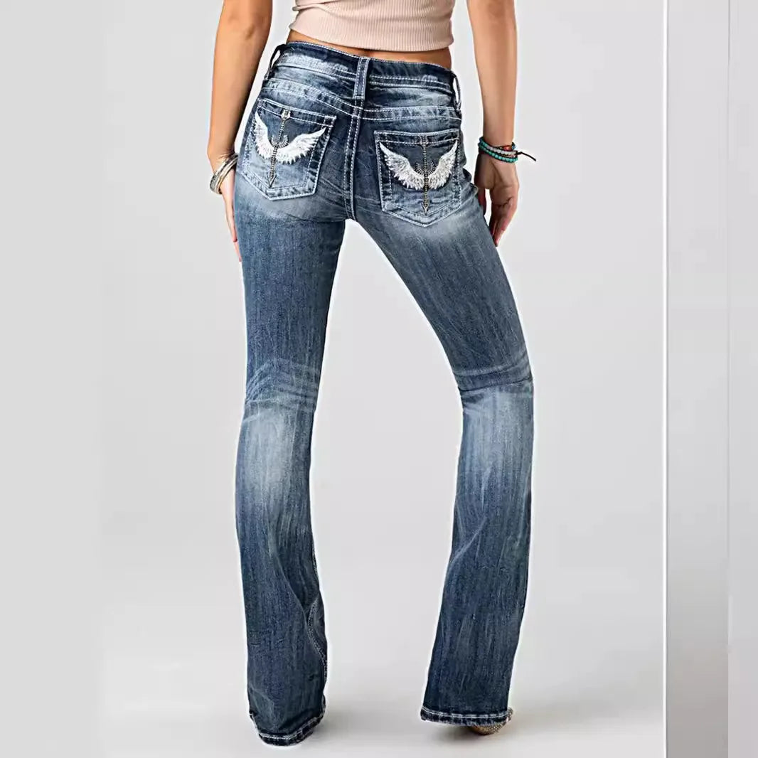 Embroidered Distressed Slim Jeans