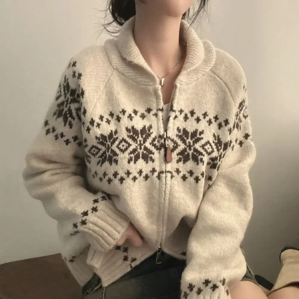BF - Zipper Lapel Knit Jacket