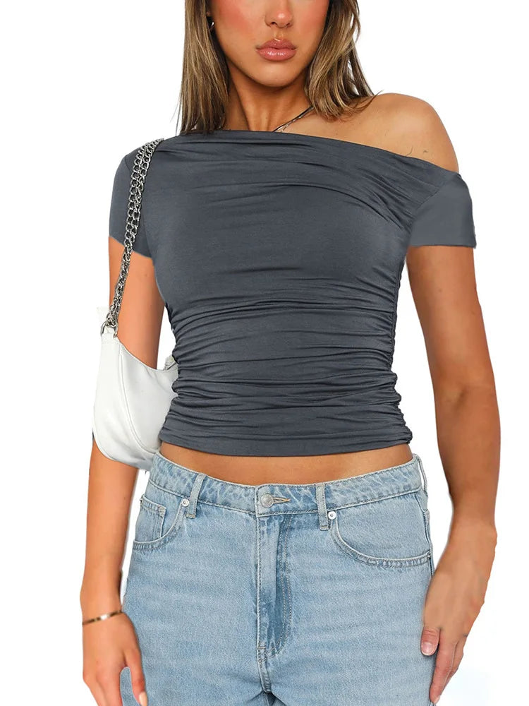 Slash Shoulder Pleated Top