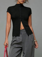 BF - Short-Sleeve Turtleneck Cardigan