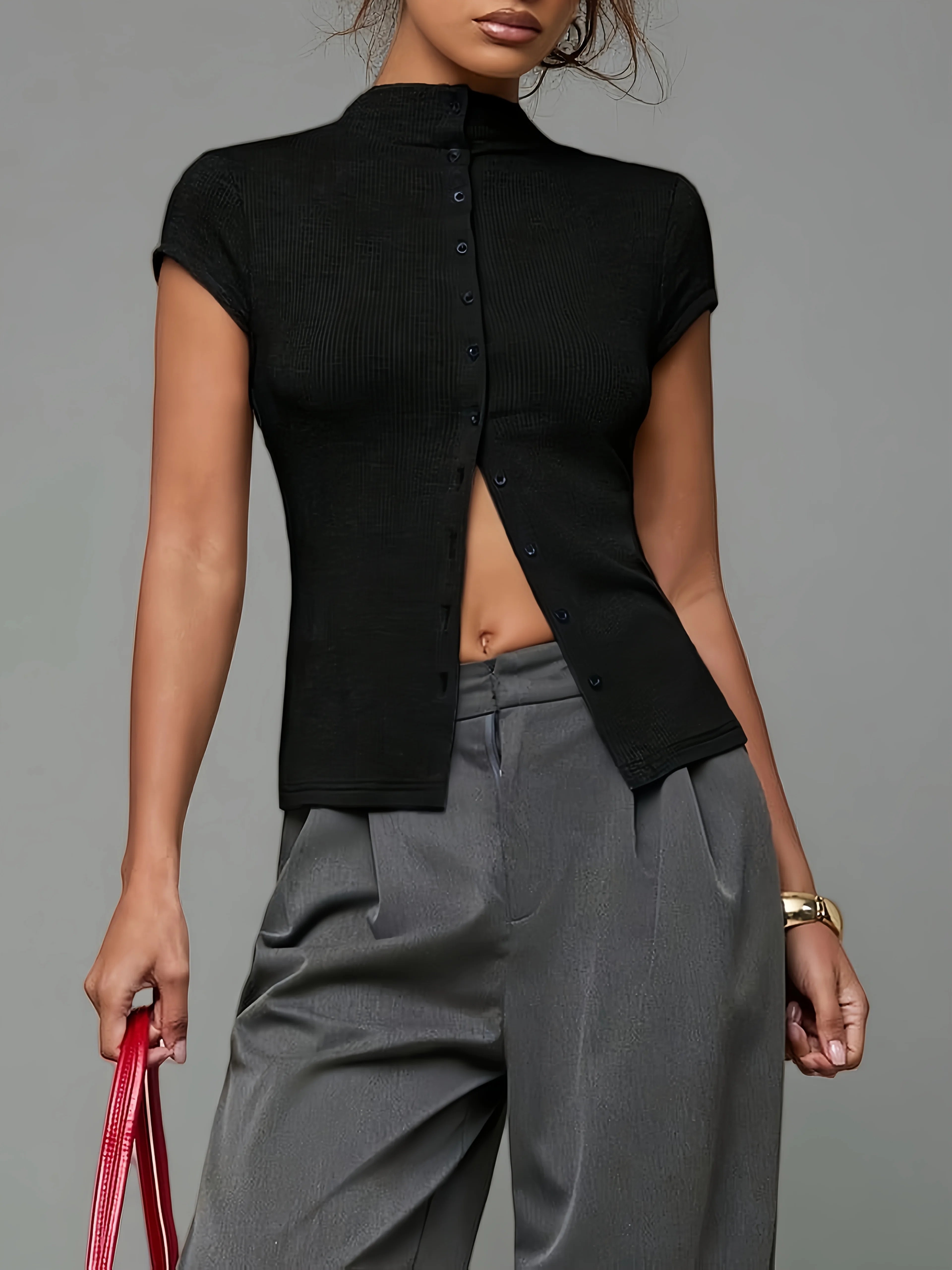BF - Short-Sleeve Turtleneck Cardigan