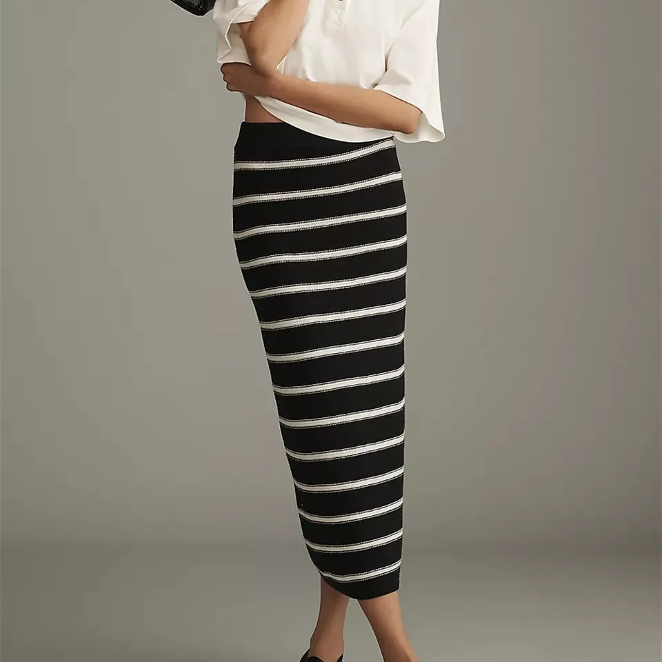 Striped High-Waist Knit Skirt