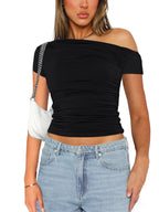 Slash Shoulder Pleated Top