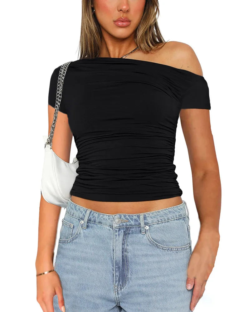 Slash Shoulder Pleated Top