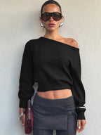 Skew Collar Oversized Crop Sweater