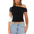 Slash Shoulder Pleated Top