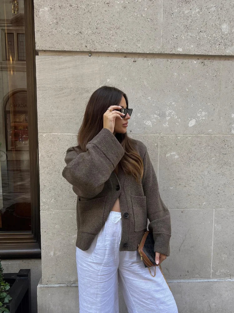 BF - V-Neck Single-Breasted Cardigan