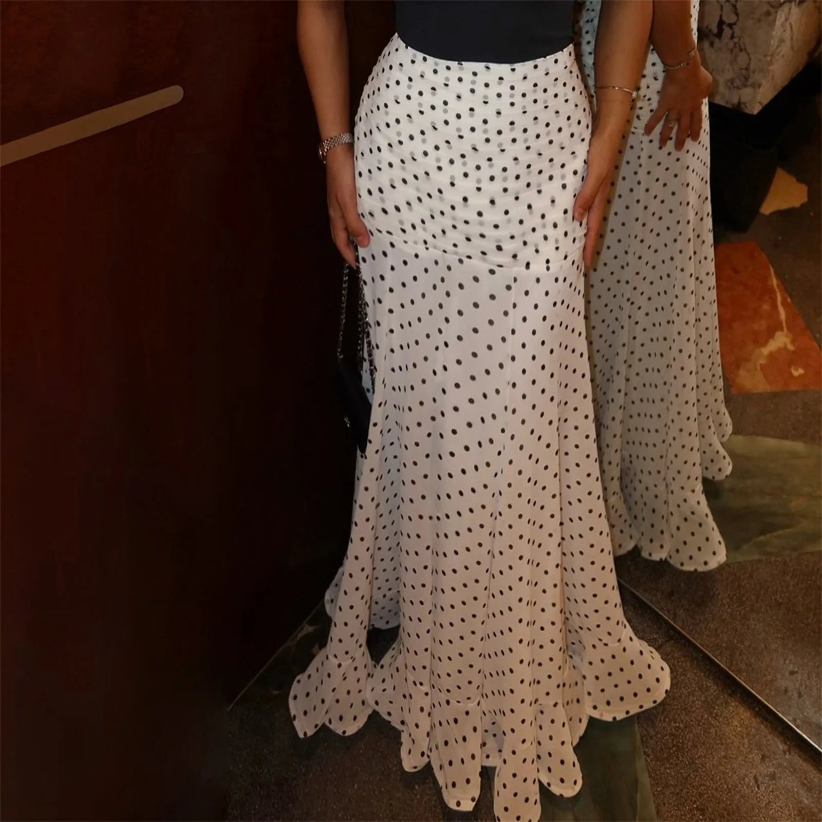 Polka Dot Ruffled Maxi Skirt