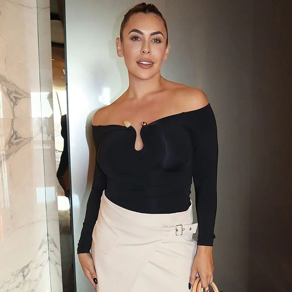 Slash Neck Patchwork Crop Top