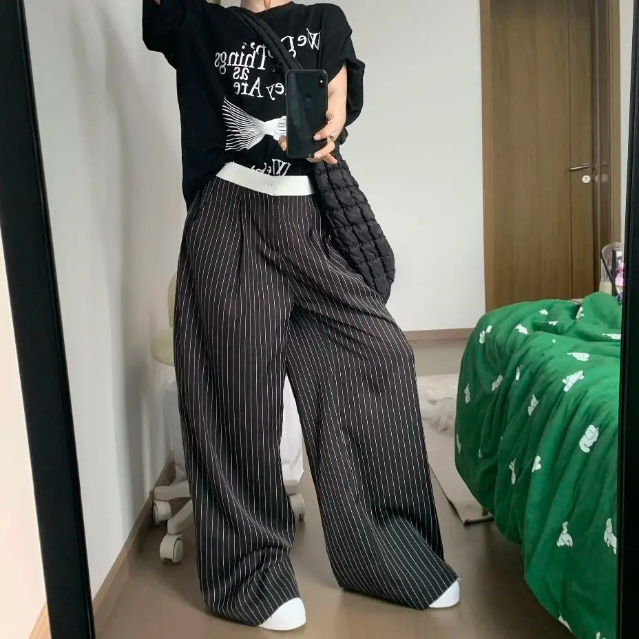 Striped Patchwork Wide-Leg Pants