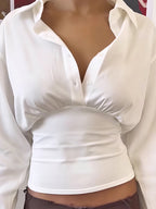 BF - Polo-Neck Long Sleeve Crop Top