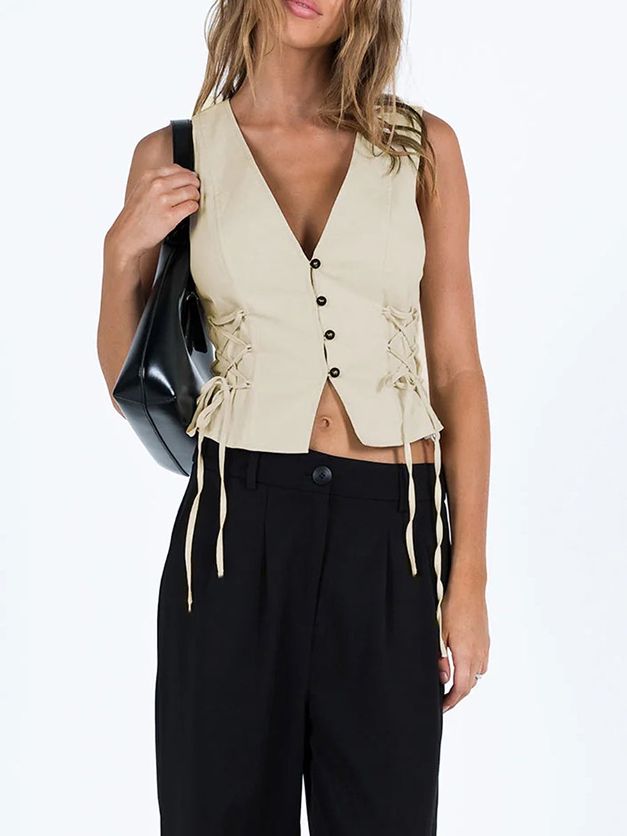 Front Button Tie-Up Tank