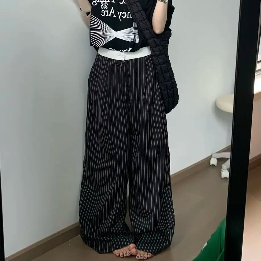 Striped Patchwork Wide-Leg Pants