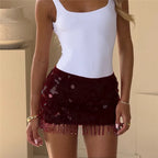 Tassel Sequin Mini Skirt