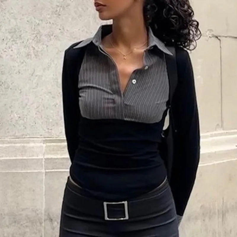 Striped Polo Collar Top