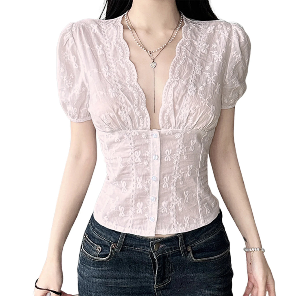 Floral Lace Button-Front Top