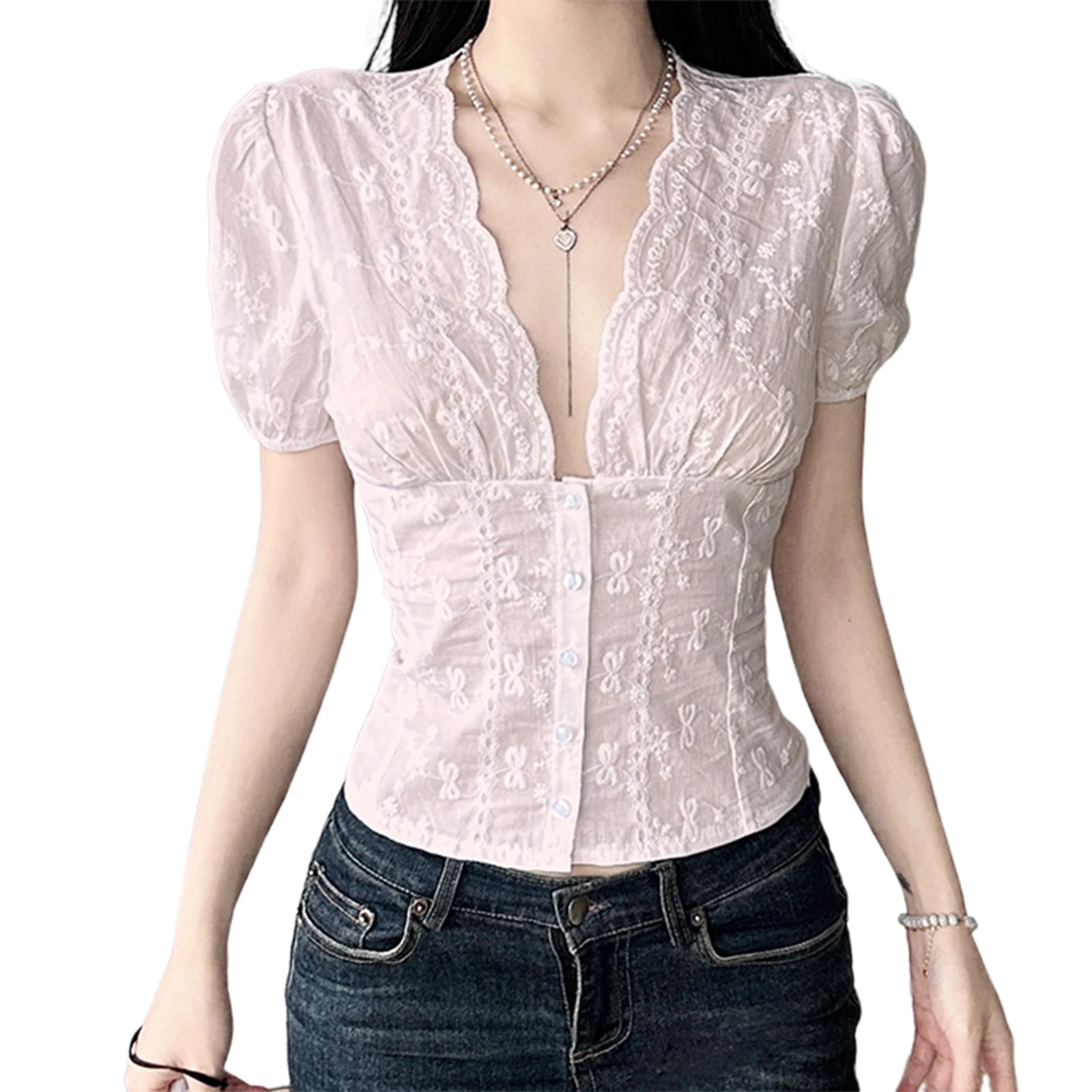 Floral Lace Button-Front Top