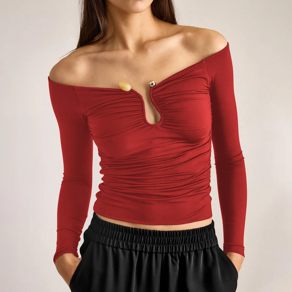 Slash Neck Patchwork Crop Top
