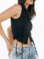 Front Button Tie-Up Tank