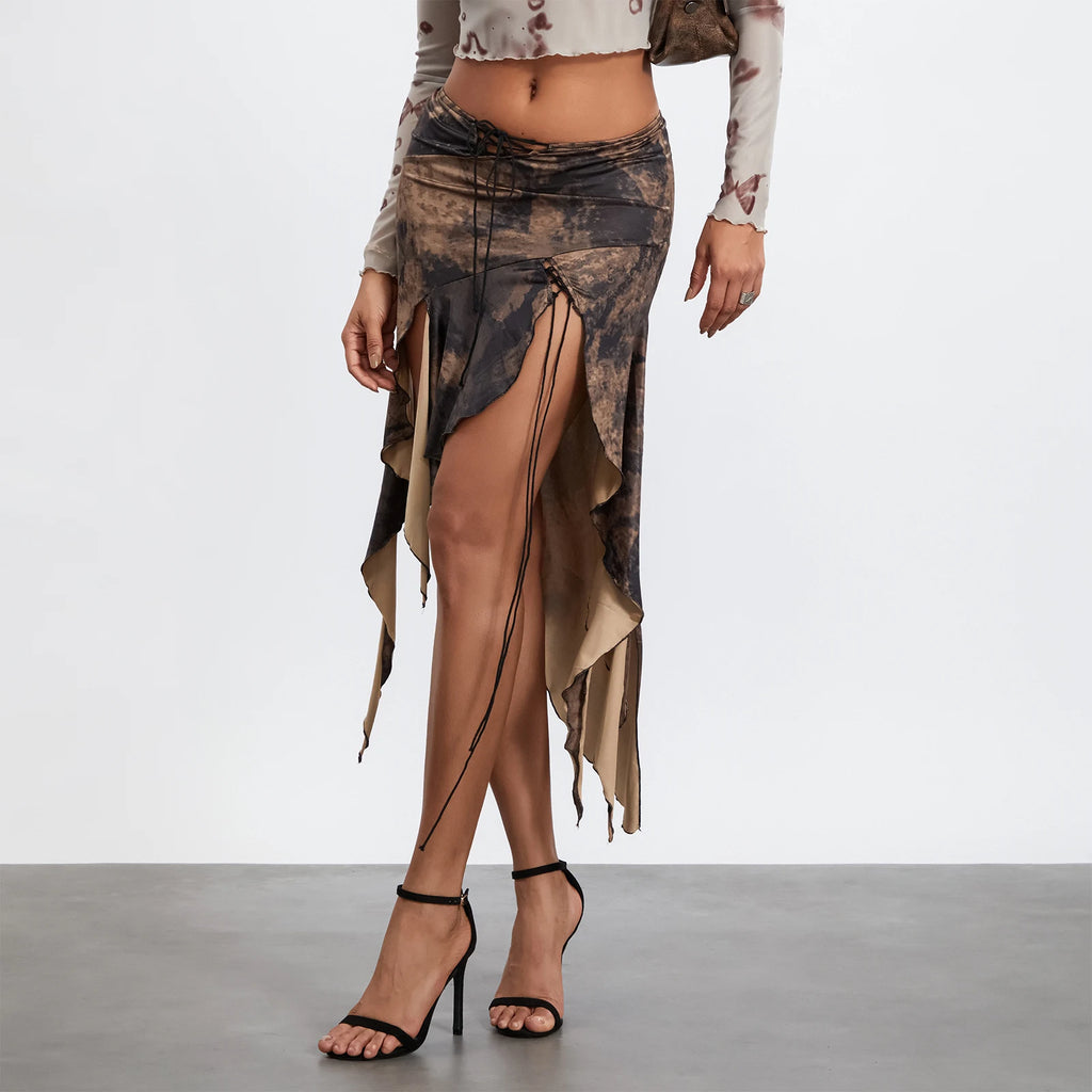Front Tie Irregular Midi Skirt