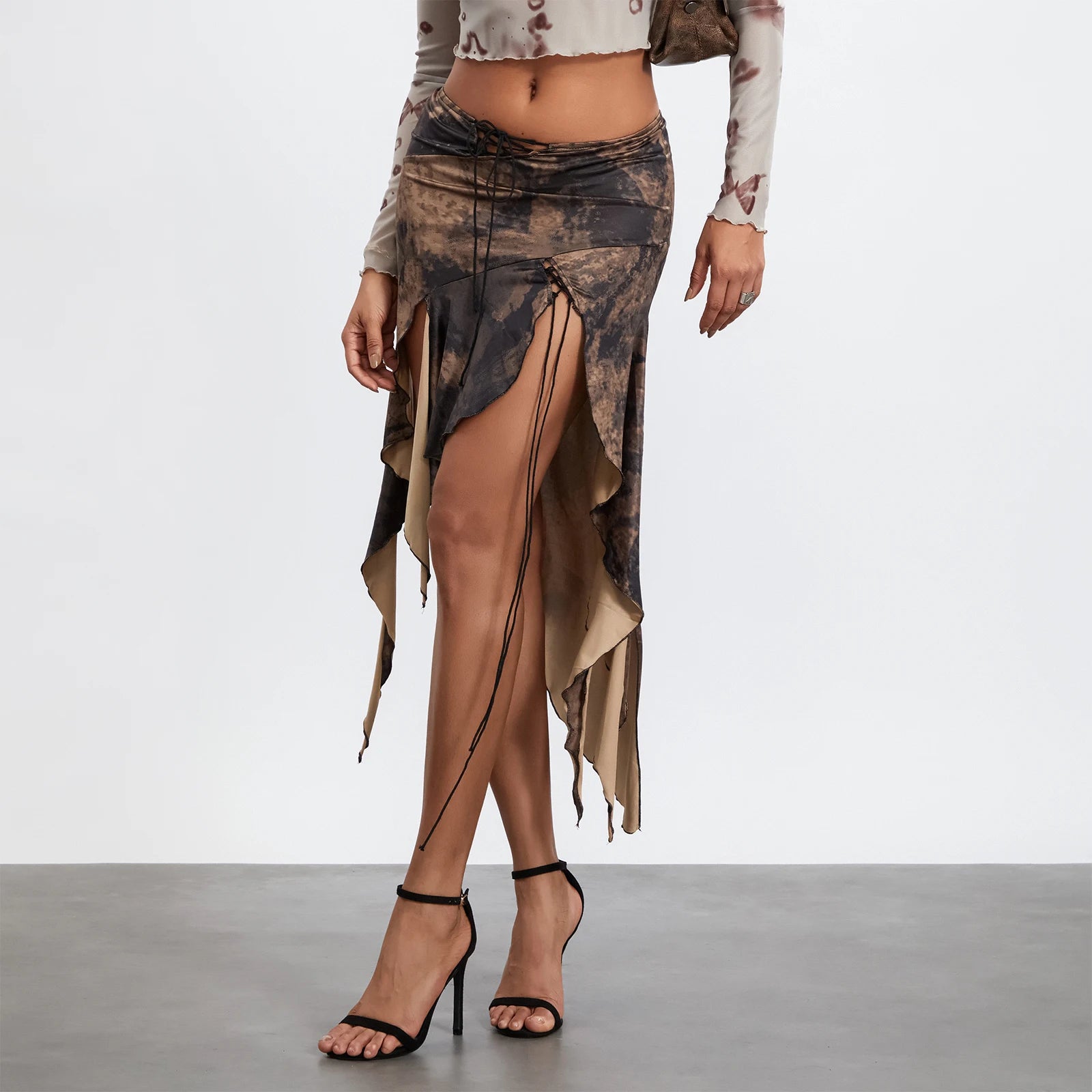 Front Tie Irregular Midi Skirt