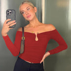 Slash Neck Patchwork Crop Top