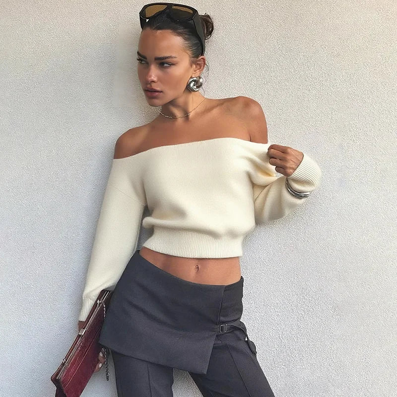 Skew Collar Oversized Crop Sweater