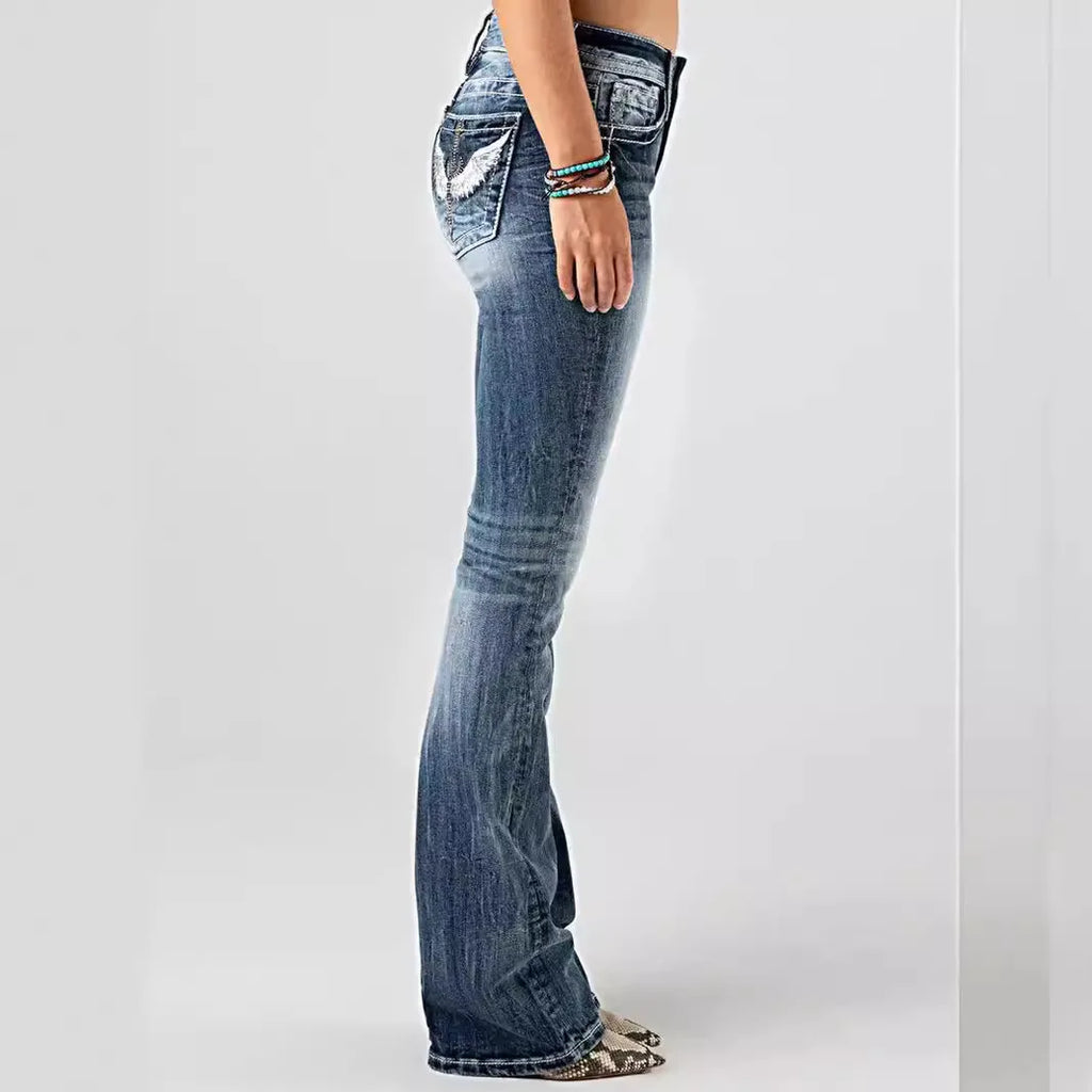 Embroidered Distressed Slim Jeans