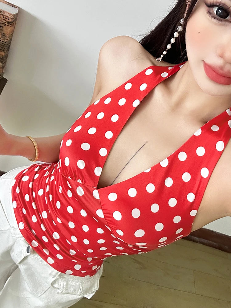 Polka Dot Lace-Up Halter